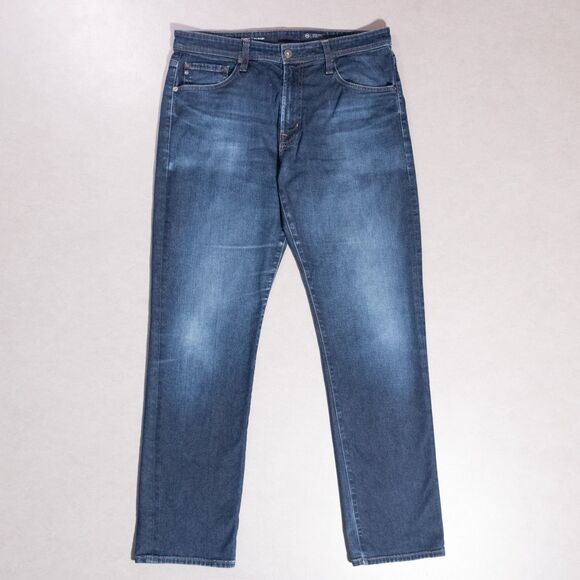 AG Adriano Goldschmeid Everett Slim Straight Stretch Blue Denim Jeans Mens 35x32 - Picture 1 of 7